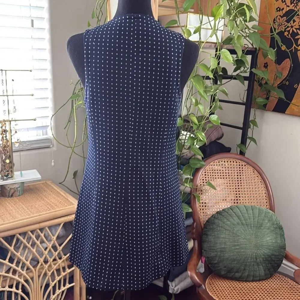 Vintage 60s/70s Evan Picone Navy & White Button Up Waist Coat Vest Mini Dress